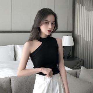 【Paiya 派亞】法式冰絲針織吊帶背心女春夏設計感外穿內搭露肩無袖掛脖上衣打底宴會(S-XL)
