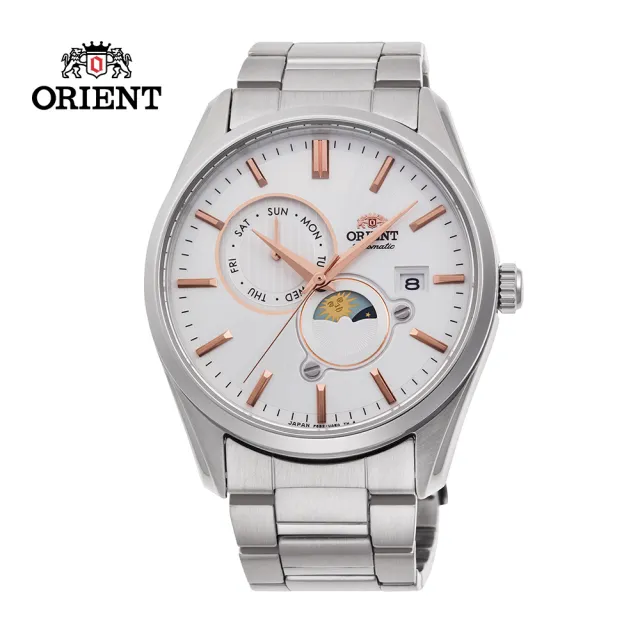 【ORIENT 東方錶】SUN&MOON系列 日月相錶 鋼帶款 白面 - 41.5mm(RA-AK0306S)