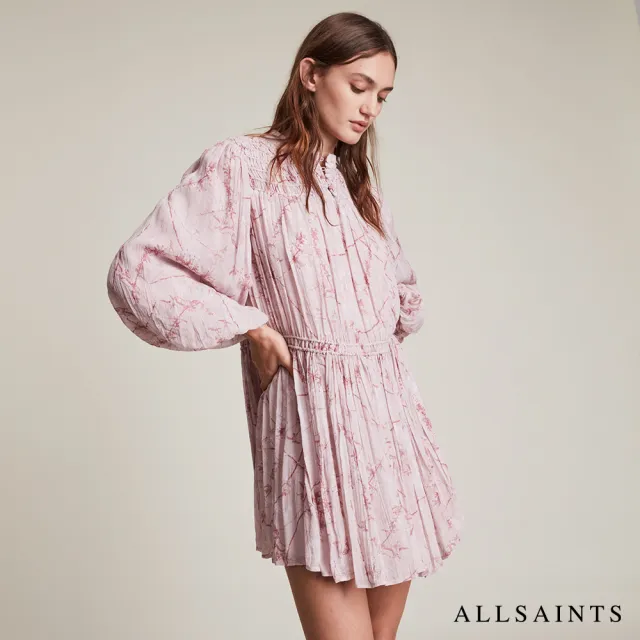 【ALLSAINTS】ISOBELLA FREYA 魅力柔粉蓬鬆皺褶印花洋裝 WD200V(舒適版型)