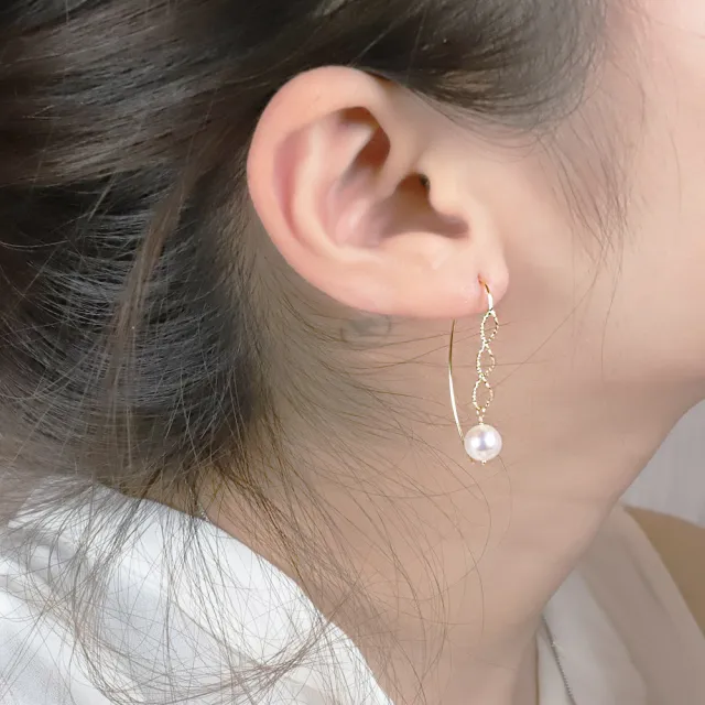 【City Diamond 引雅】18K 日本AKOYA珍珠6MM螺旋垂釣耳環(東京Yuki系列)