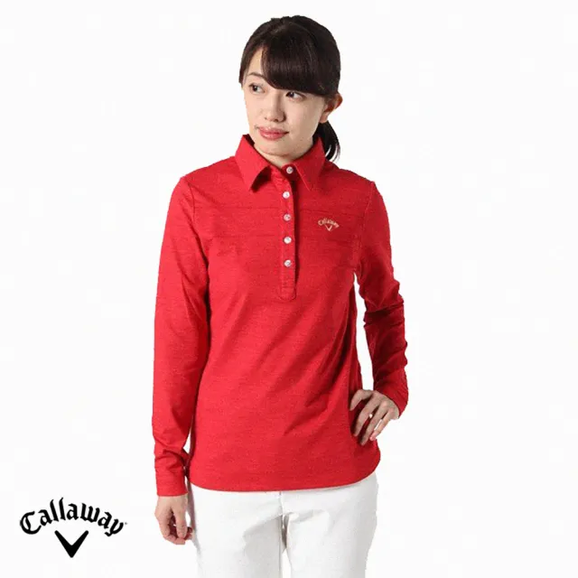 【Callaway 卡拉威】女 拉絨彈力長袖POLO衫/高爾夫球衫(紅)