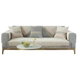 【Mega】古典亞麻花邊刺繡沙發墊 坐墊 保護墊(防髒汙 2人座沙發墊)