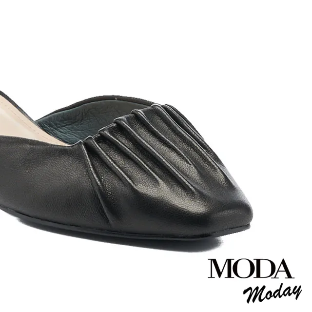 【MODA Moday】柔軟抓皺羊皮踝繫帶方頭高跟鞋(黑)