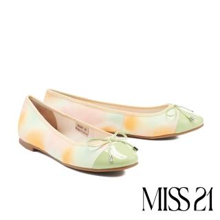 【MISS 21】經典舒適蝴蝶結異材質拼接平底鞋(渲染)