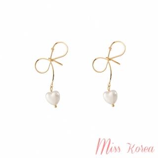 【MISS KOREA】韓國設計S925銀針優雅蝴蝶結愛心珍珠造型耳環(S925銀針耳環 蝴蝶結耳環 珍珠耳環)