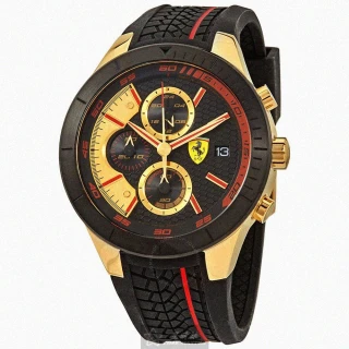 【Ferrari 法拉利】FERRARI法拉利男錶型號FE00042(黑金色錶面黑錶殼深黑色矽膠錶帶款)