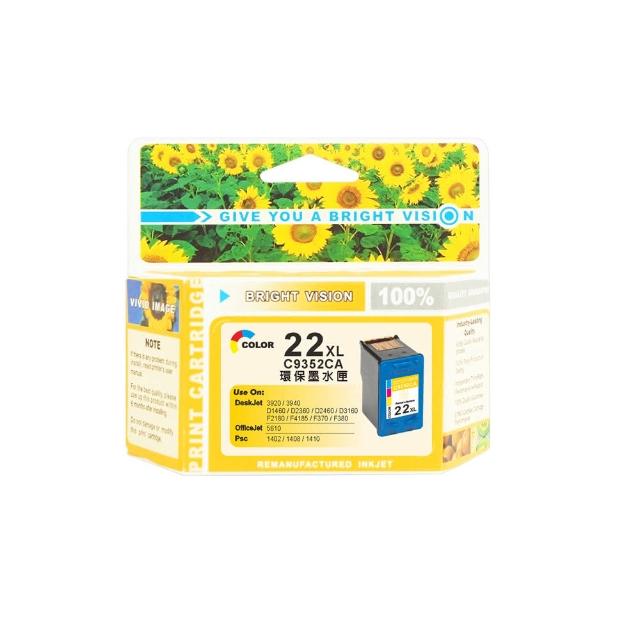【向日葵】for HP NO.22XL C9352CA 彩色高容量環保墨水匣(適用1400/1402/1408/1410/F380/F2120/F2180)