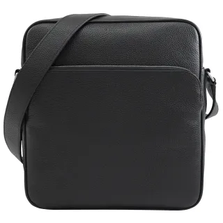 【BALLY】簡約品牌LOGO烙印荔枝牛皮方包斜背包(黑 大)