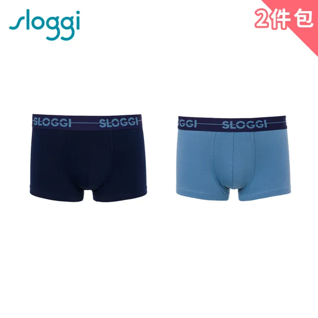 【sloggi Men】GO系列彈性貼身平口褲2件包(藍寶石/深酒紅)