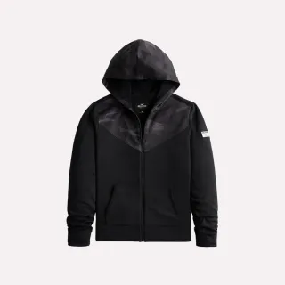 【HOLLISTER Co】HCO 海鷗 經典刺繡徽章海鷗圖案連帽外套-黑灰迷彩拼接色 上衣(精選舒適/平輸品/)
