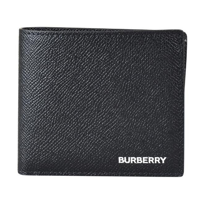 BURBERRY 巴寶莉 GRAINY粒狀皮革對折短夾 黑x白字
