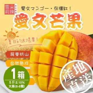 【雪莉朵辣】屏東枋山愛文芒果x1盒(大果-5斤±10%/盒/約6-8顆)