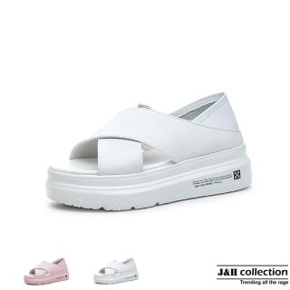 【J&H collection】簡約真皮交叉厚底兩穿涼拖鞋(現+預 白色 / 粉色)