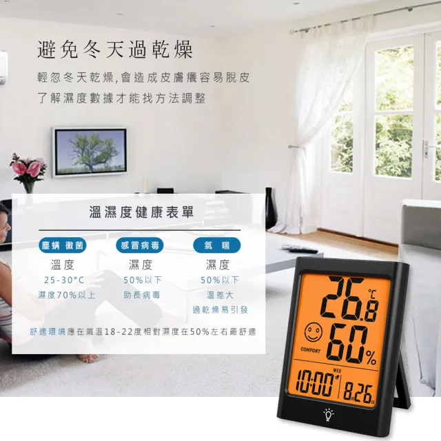 【Beroso 倍麗森】日式大螢幕可吸式多功能溫溼度計(時鐘 夜燈 鬧鐘 除舊佈新)