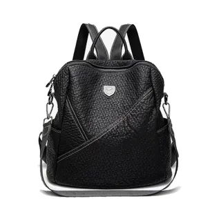 【MAISY】時尚多用途軟皮雙肩包(現+預  黑色)