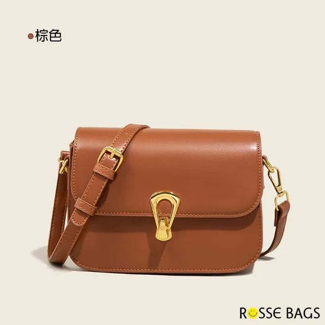 【Rosse Bags】復古轉鎖單肩斜背方包(現+預  白色 / 棕色 / 黑色)