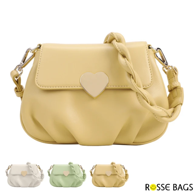【Rosse Bags】柔軟皮件愛心皺褶小肩包(現+預  米色／綠色／黃色)