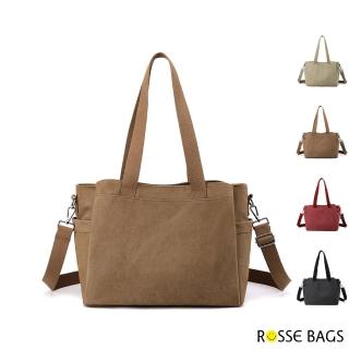 【Rosse Bags】母親節禮物 簡約新款大容量帆布手提肩背托特包(現+預 卡其色 / 咖啡色 / 紫咖
