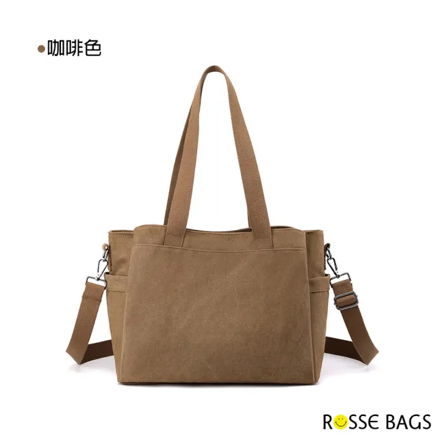 【Rosse Bags】簡約新款大容量帆布手提肩背托特包(現+預  卡其色 / 咖啡色 / 紫咖