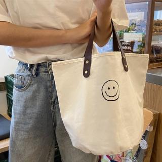 【Sayaka 紗彌佳】二用包 手提 肩背 日系休閒時尚笑臉造型皮質握把大容量手提包