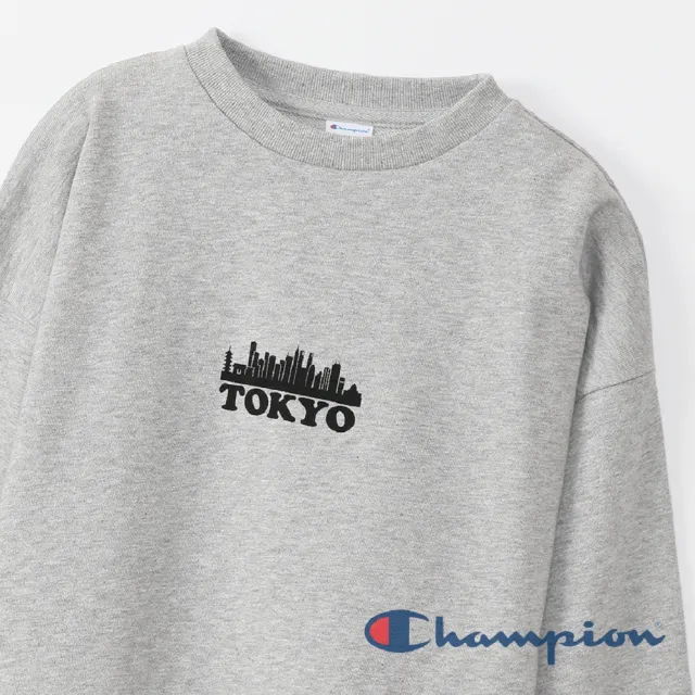 【Champion】官方直營-Womens 圓領Tokyo Logo大學長袖Tee-女(灰色)