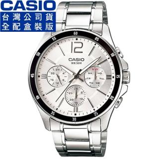 【CASIO 卡西歐】卡西歐三環石英鋼帶男錶-銀(MTP-1374D-7A 公司貨全配盒裝)
