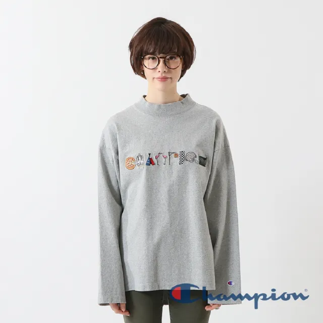 【Champion】官方直營-Womens刺繡Logo長袖Tee-女(灰色)