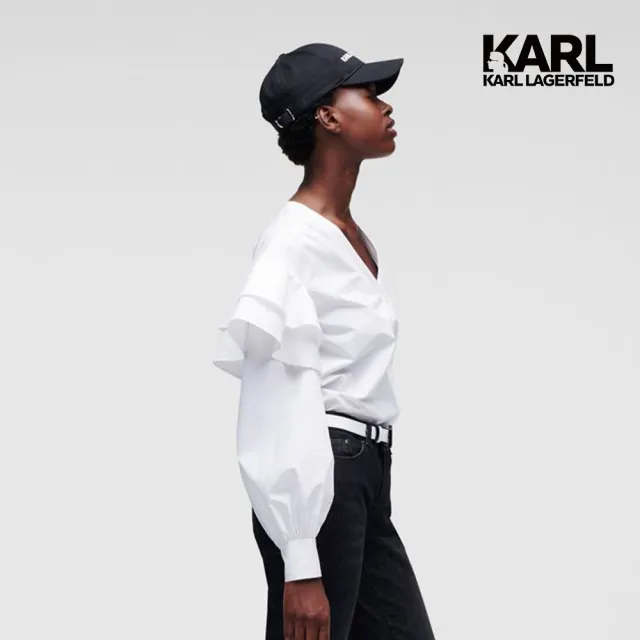 【KARL LAGERFELD 卡爾】多層次荷葉邊造型襯衫-白(優雅正式/荷葉邊/有機棉襯衫)