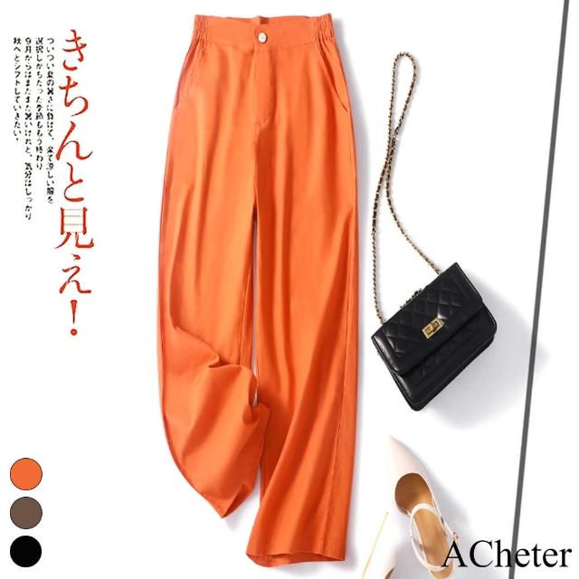 【ACheter】韓版高腰直筒顯瘦舒適棉麻休閒褲#112360現貨+預購(3色)