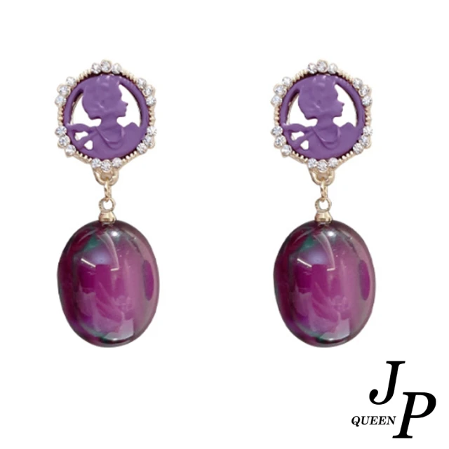 【Jpqueen】奢華紫色蛋面鋯石耳環(紫色)