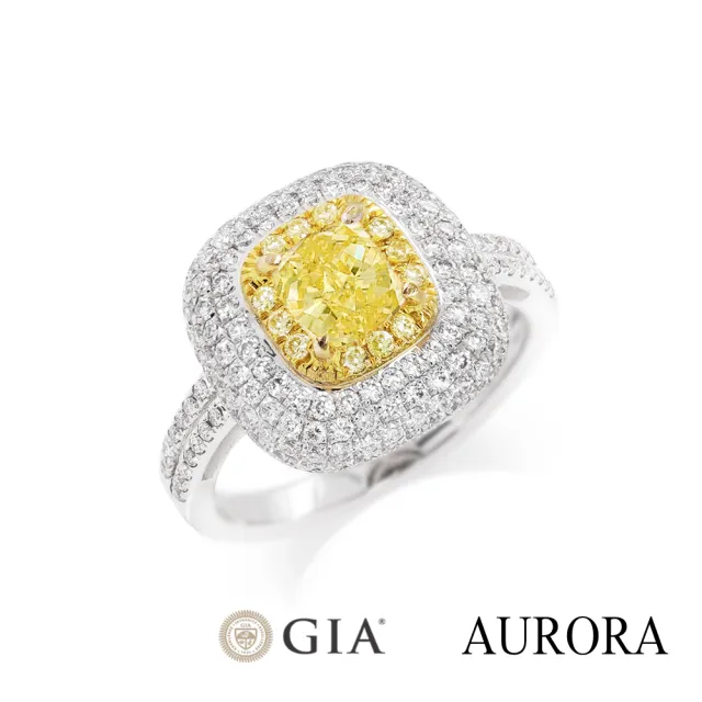 【AURORA 歐羅拉】GIA 一克拉天然黃彩鑽石18K金鑽戒 殿堂(Fancy Intense Yellow)