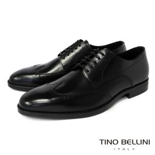 【TINO BELLINI 貝里尼】男款 極簡翼紋雕花德比紳士鞋HM2T0015-1(黑)