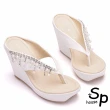 【Sp house】流蘇珍珠夏季坡跟人字拖鞋(白色)