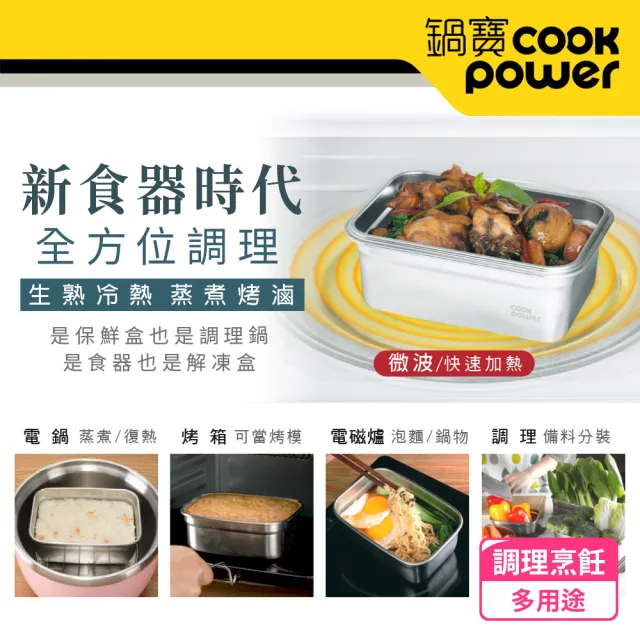 【CookPower 鍋寶】馬卡龍可微波不鏽鋼保鮮盒2件組(1500ml+1100ml)