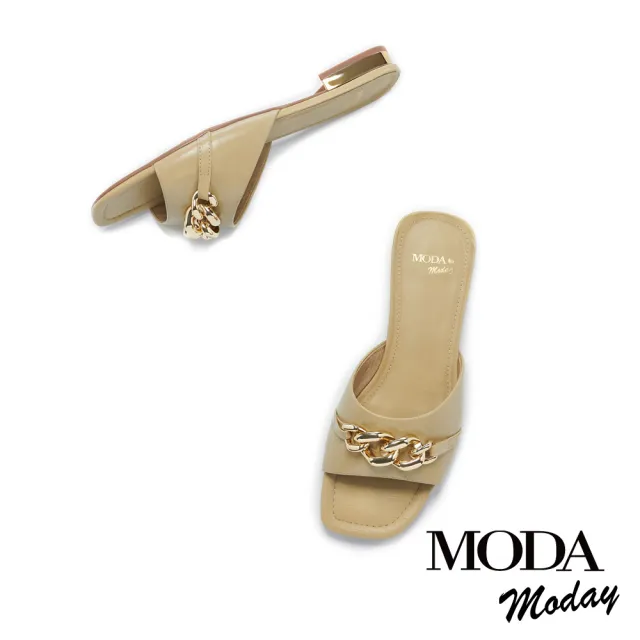 【MODA Moday】華麗質感鍊條牛皮方頭低跟拖鞋(綠)