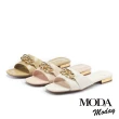 【MODA Moday】華麗質感鍊條牛皮方頭低跟拖鞋(粉)