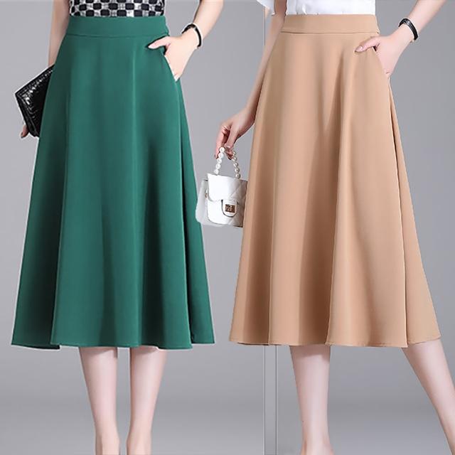 【麗質達人】2186優雅百搭中長裙-三色AA(M-5XL)