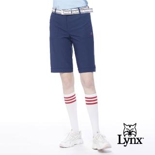 【Lynx Golf】女款吸排易溶紗材質透氣素面款褲口假反摺設計直筒五分褲(深藍色)