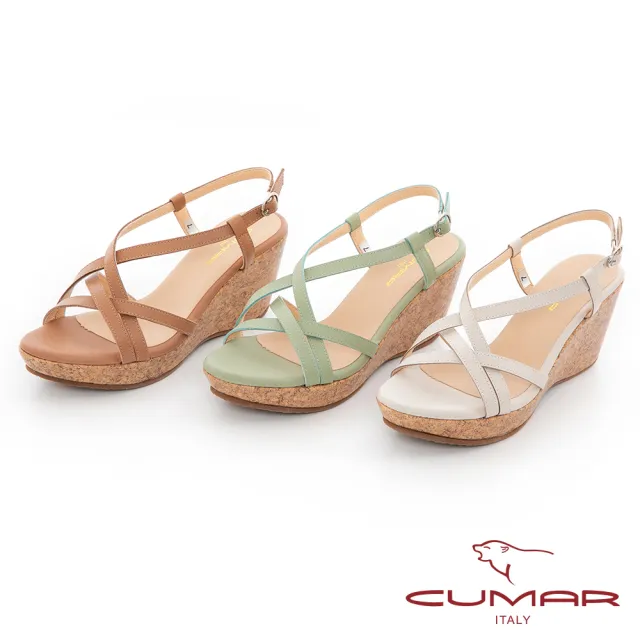 【CUMAR】交織鞋面楔型涼鞋(棕色)