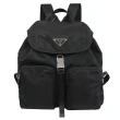 【PRADA 普拉達】新版經典三角LOGO翻蓋束口雙口袋手提旅用包後背包(黑)
