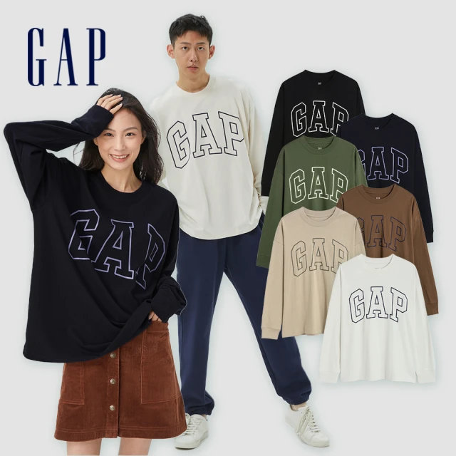 GAP 男裝 Logo純棉直筒鬆緊褲-深灰色(811072)
