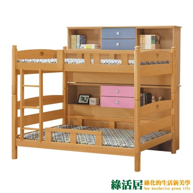 【綠活居】凡帝  檜木紋實木3.5尺單人雙層床台組合(不含床墊)