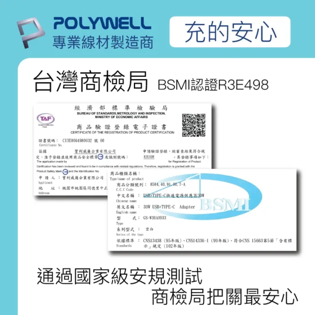 【POLYWELL】30W雙孔快充組 Type-A/C充電器+Type-C 3A快充高速傳輸線 BRAID版 1M(適用於安卓快充設備)