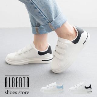 【Alberta】3cm休閒鞋 休閒百搭簡約 皮革厚底魔鬼氈圓頭包鞋 小白鞋 學生基本款