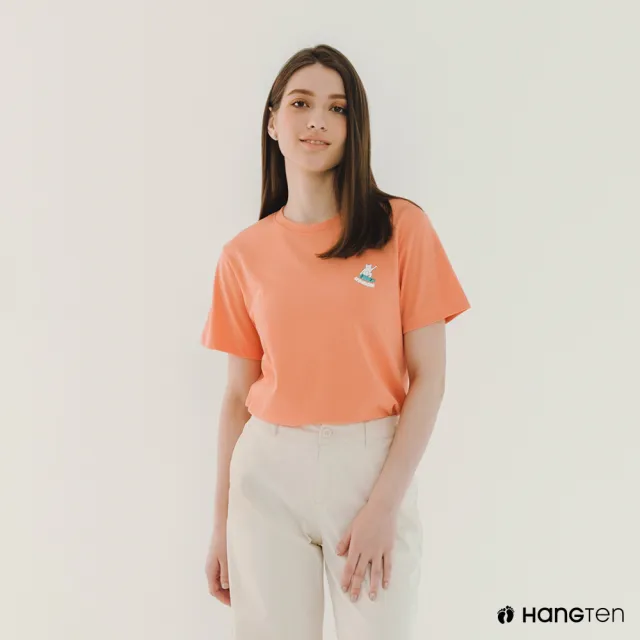 【Hang Ten】中性款-韓款-滑板貓主題印花涼感短袖T恤(橘粉)
