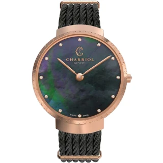 【CHARRIOL 夏利豪】Slim系列 時尚鑽石鋼索手錶-34mm(ST34CP565018)