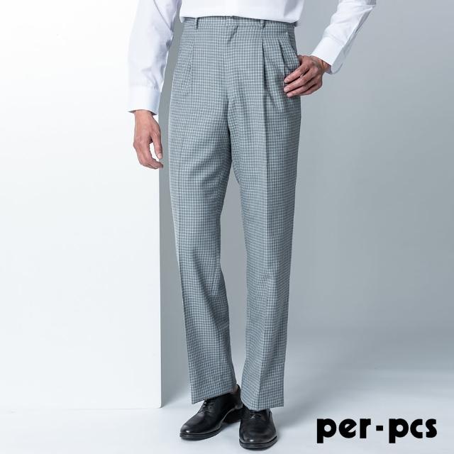【per-pcs 派彼士】品味時尚格紋打摺西褲_經典灰白(89235)