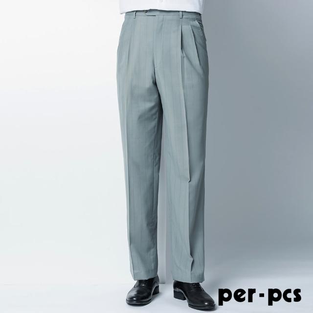 【per-pcs 派彼士】菁英紳士時尚打摺西褲_條紋灰綠(82278)