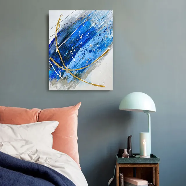 【御畫房】藍海情緣 手繪抽象油畫40x50cm無框掛畫(4050-022)