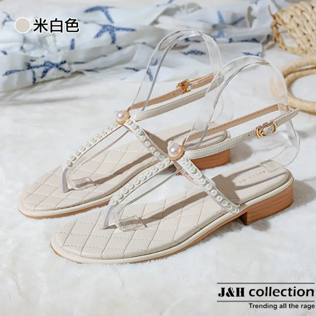 【J&H collection】休閒T字帶露趾腳環絆帶涼鞋(現+預  米白色)